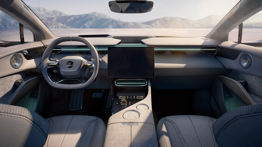 Lotus Eletre 600 (2023-…) интерьер, переднее сиденье, водительское сиденье, приборная панель, рулевое колесо, информационно-развлекательная система, кокпит