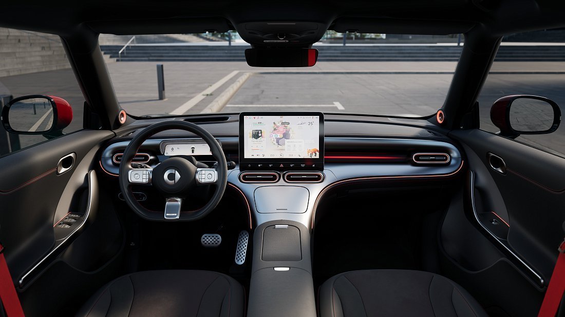 Smart #1 Brabus (2023-…) интерьер, переднее сиденье, водительское сиденье, приборная панель, рулевое колесо, информационно-развлекательная система, кокпит