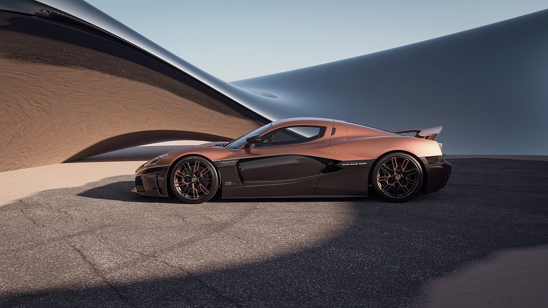 Rimac Nevera (2022-…) вид сбоку, силуэт, двери, колеса, экстерьер