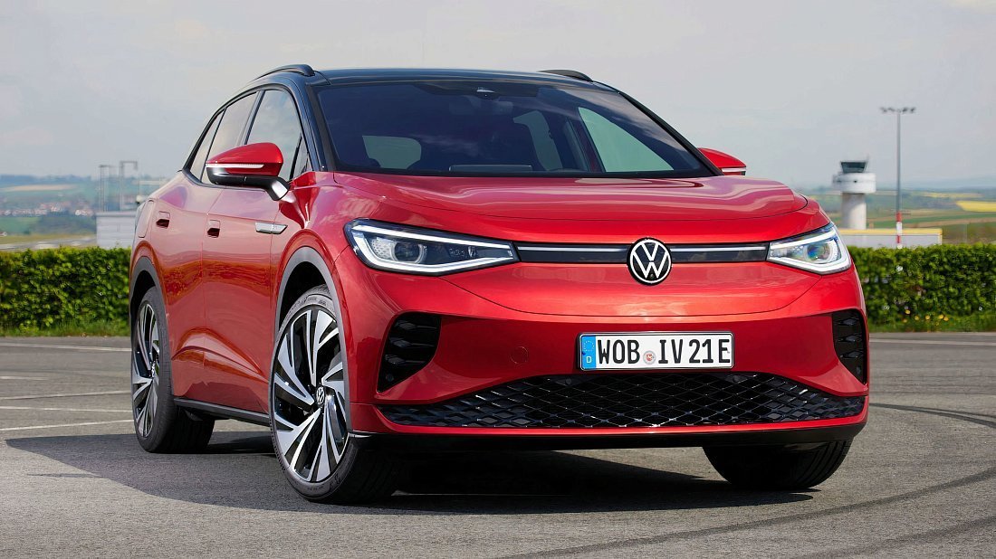 Volkswagen ID.4 GTX (2021-2022) передняя часть, решетка радиатора, фары, бампер, экстерьер