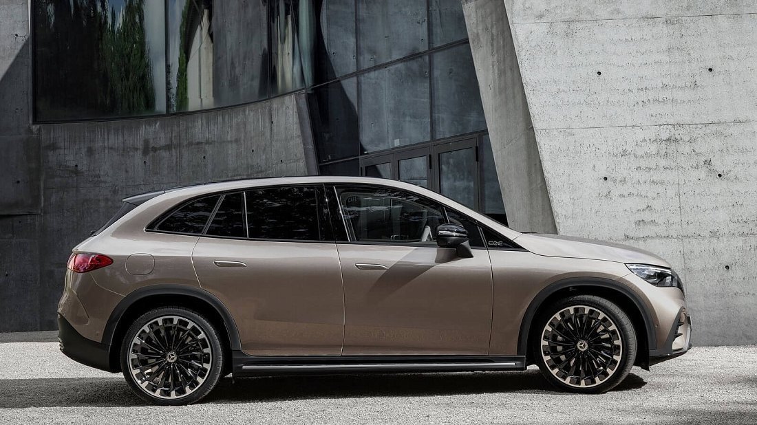 Mercedes EQE SUV 500 4MATIC (2022-2023) вид сбоку, силуэт, двери, колеса, экстерьер