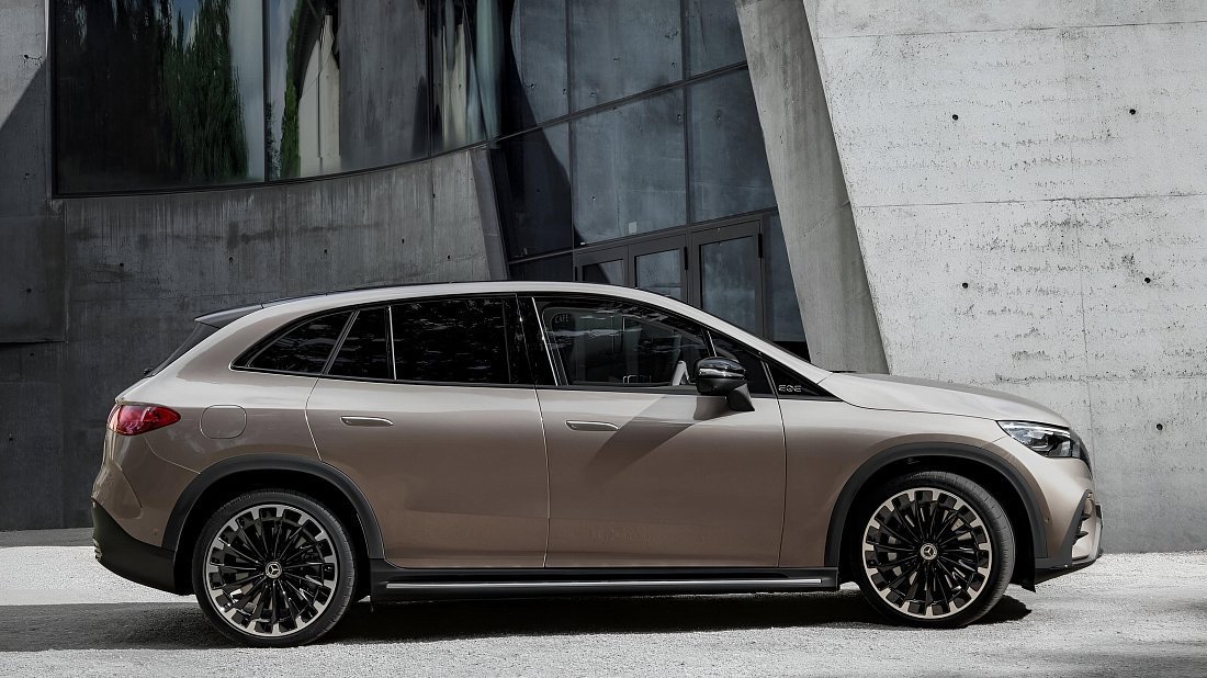 Mercedes EQE SUV 300 (2023-…) вид сбоку, силуэт, двери, колеса, экстерьер