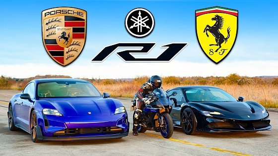 Video: Porsche Taycan Turbo GT v Ferrari SF90 v Yamaha R1M: DRAG RACE
