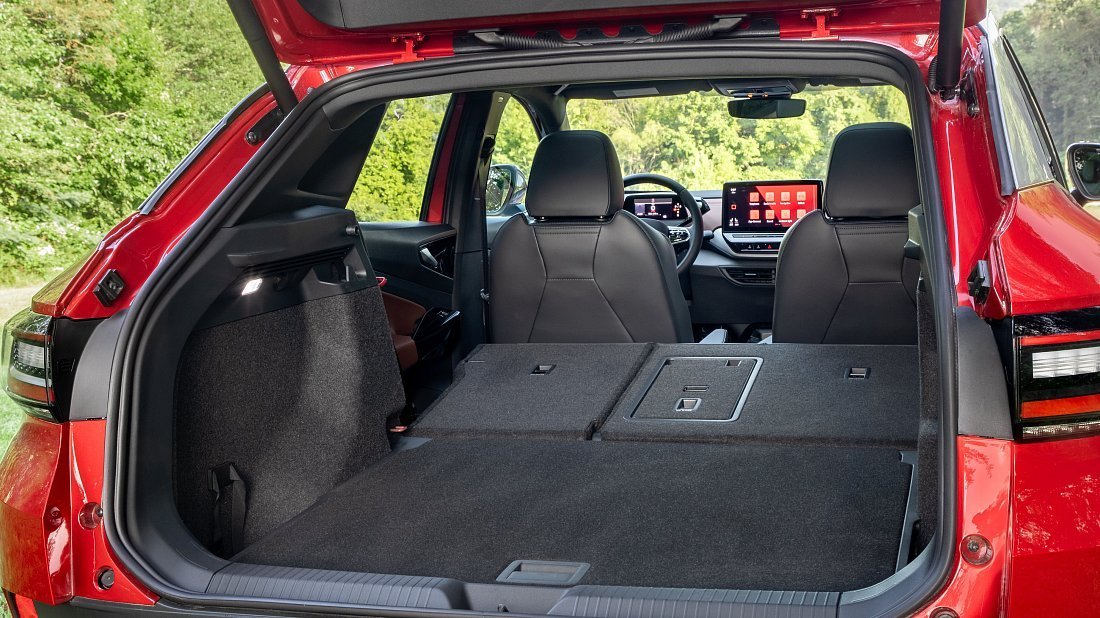 Volkswagen ID.4 AWD Pro (2021-2023) багажник, увеличенный объем, сиденья сложены, максимальный объем, максимальный груз, максимальная вместимость, максимальное пространство для хранения